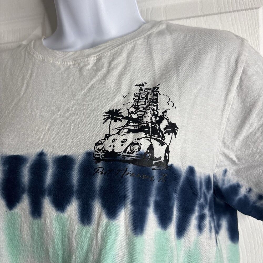 Bloom + Pop L Tie Dye Crop Tee White Blue Green Beach Graphic Tie Front - Picture 2 of 4